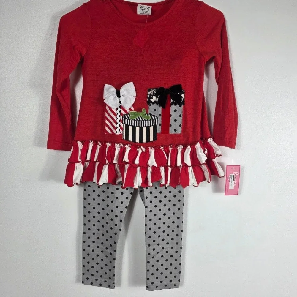 Peaches‎ n Cream Girls Red Polka Dot Legging Set Size 5 Holiday Gift Theme